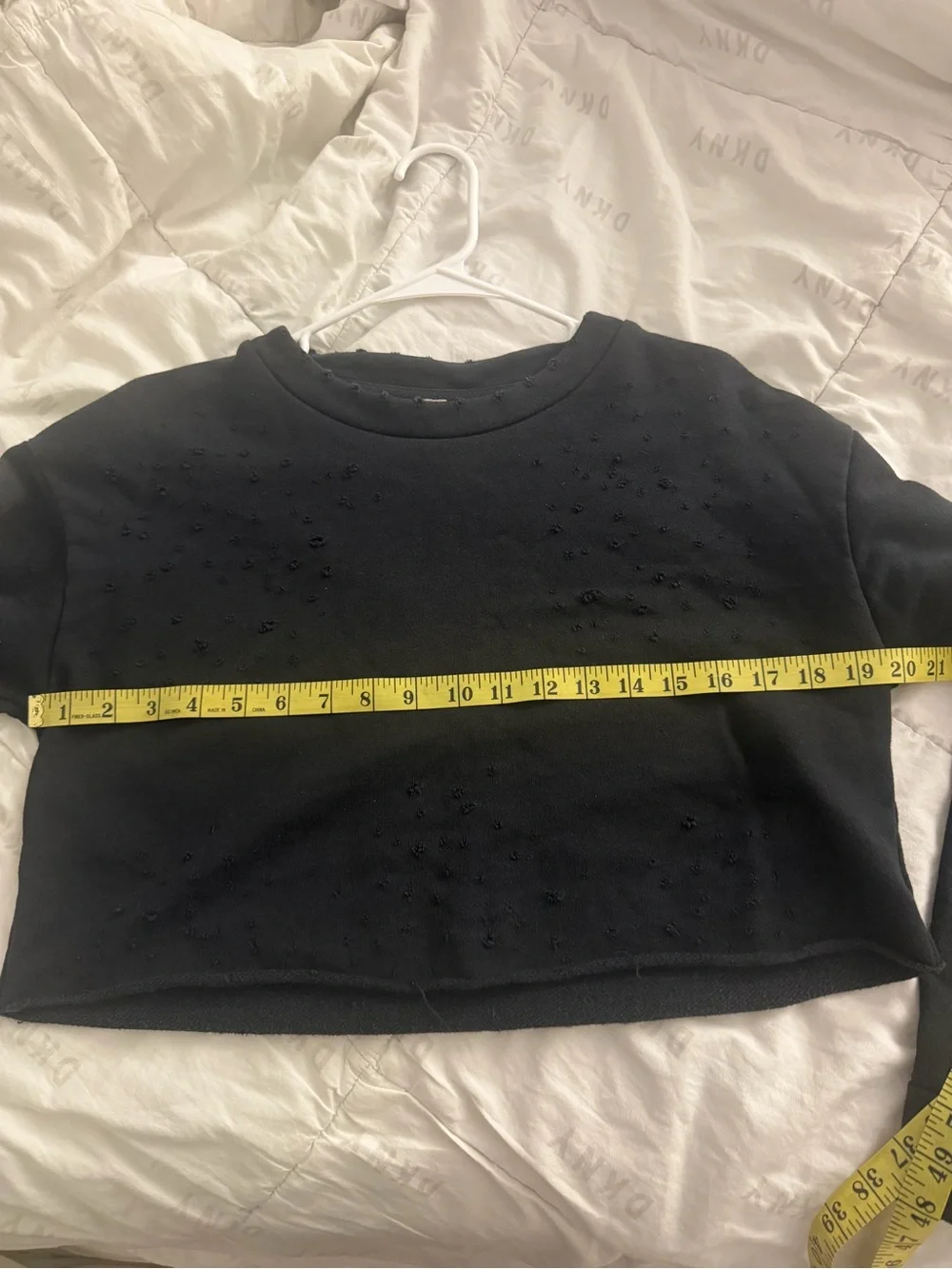 ALO Yoga Black Cropped Distressed Crewneck Sweatshirt